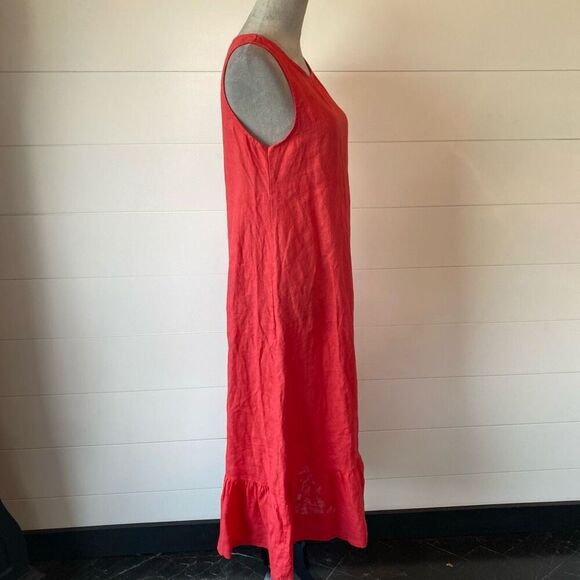 Terzo Millennio Italy Linen Drop Ruffle Women's Red Midi Long Dress Size XS - Picture 4 of 10